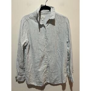 Lee striped button down shirt womens S linen blend blue white